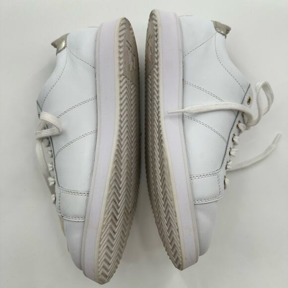 Lauren Ralph Lauren White Angeline IV Action Leather Sneakers Gold Accents Sz 9